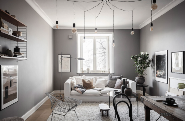 Desain ruang tengah dengan gaya skandinavia yang simpel dan elegan